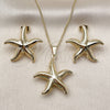Oro Laminado Earring and Pendant Adult Set, Gold Filled Style Star and Hollow Design, Polished, Golden Finish, 10.163.0040