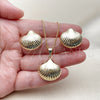 Oro Laminado Earring and Pendant Adult Set, Gold Filled Style Shell and Hollow Design, Polished, Golden Finish, 10.163.0041