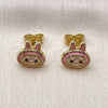 Oro Laminado Stud Earring, Gold Filled Style Dark Pink Enamel Finish, Golden Finish, 02.156.0735