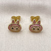 Oro Laminado Stud Earring, Gold Filled Style Dark Pink Enamel Finish, Golden Finish, 02.156.0735