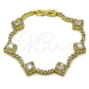 Oro Laminado Tennis Bracelet, Gold Filled Style Cluster Design, with White Cubic Zirconia, Polished, Golden Finish, 03.266.0035.08