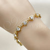 Oro Laminado Tennis Bracelet, Gold Filled Style Heart Design, with White Cubic Zirconia, Polished, Golden Finish, 03.266.0037.07