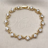 Oro Laminado Tennis Bracelet, Gold Filled Style Heart Design, with White Cubic Zirconia, Polished, Golden Finish, 03.266.0037.07