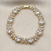 Oro Laminado Tennis Bracelet, Gold Filled Style Cluster and Flower Design, with White Cubic Zirconia, Polished, Golden Finish, 03.266.0038.07