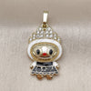 Oro Laminado Fancy Pendant, Gold Filled Style with White Cubic Zirconia, White Enamel Finish, Golden Finish, 05.284.0021