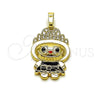 Oro Laminado Fancy Pendant, Gold Filled Style with White Cubic Zirconia, White Enamel Finish, Golden Finish, 05.284.0021