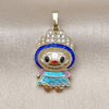 Oro Laminado Fancy Pendant, Gold Filled Style with White Cubic Zirconia, Blue Enamel Finish, Golden Finish, 05.284.0021.2