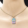 Oro Laminado Fancy Pendant, Gold Filled Style with White Cubic Zirconia, Blue Enamel Finish, Golden Finish, 05.284.0023