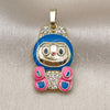 Oro Laminado Fancy Pendant, Gold Filled Style with White Cubic Zirconia, Blue Enamel Finish, Golden Finish, 05.284.0023