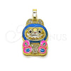 Oro Laminado Fancy Pendant, Gold Filled Style with White Cubic Zirconia, Blue Enamel Finish, Golden Finish, 05.284.0023