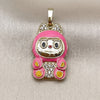 Oro Laminado Fancy Pendant, Gold Filled Style with White Cubic Zirconia, Pink Enamel Finish, Golden Finish, 05.284.0023.1