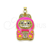 Oro Laminado Fancy Pendant, Gold Filled Style with White Cubic Zirconia, Pink Enamel Finish, Golden Finish, 05.284.0023.1