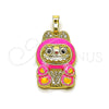 Oro Laminado Fancy Pendant, Gold Filled Style with White Cubic Zirconia, Pink Enamel Finish, Golden Finish, 05.284.0023.1