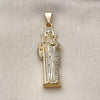 Oro Laminado Religious Pendant, Gold Filled Style San Judas Design, with White Cubic Zirconia, Polished, Golden Finish, 05.253.0199