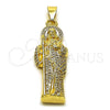 Oro Laminado Religious Pendant, Gold Filled Style San Judas Design, with White Cubic Zirconia, Polished, Golden Finish, 05.253.0199