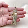 Oro Laminado Religious Pendant, Gold Filled Style San Judas Design, with White Cubic Zirconia, Polished, Golden Finish, 05.253.0200