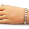Oro Laminado Solid Bracelet, Gold Filled Style Heart Design, Diamond Cutting Finish, Tricolor, 03.213.0393.07 (Thickness, 7 Inches Length)