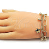 Oro Laminado Charm Bracelet, Gold Filled Style Star and Miami Cuban Design, Polished, Golden Finish, 03.213.0394.07