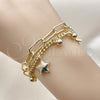 Oro Laminado Charm Bracelet, Gold Filled Style Star and Miami Cuban Design, Polished, Golden Finish, 03.213.0394.07