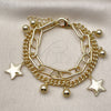 Oro Laminado Charm Bracelet, Gold Filled Style Star and Miami Cuban Design, Polished, Golden Finish, 03.213.0394.07