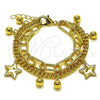 Oro Laminado Charm Bracelet, Gold Filled Style Star and Miami Cuban Design, Polished, Golden Finish, 03.213.0394.07