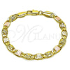 Oro Laminado Basic Bracelet, Gold Filled Style Mariner Design, Diamond Cutting Finish, Tricolor, 03.213.0397.07