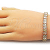 Oro Laminado Solid Bracelet, Gold Filled Style Heart Design, Diamond Cutting Finish, Tricolor, 03.213.0399.07 (Thickness, 7 Inches Length)