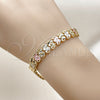 Oro Laminado Solid Bracelet, Gold Filled Style Heart Design, Diamond Cutting Finish, Tricolor, 03.213.0399.07 (Thickness, 7 Inches Length)