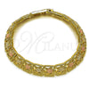 Oro Laminado Solid Bracelet, Gold Filled Style Star Design, Diamond Cutting Finish, Tricolor, 03.213.0400.07 (08 MM Thickness, 7 Inches Length)