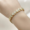 Oro Laminado Solid Bracelet, Gold Filled Style Heart Design, Diamond Cutting Finish, Golden Finish, 03.213.0401.07