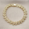 Oro Laminado Solid Bracelet, Gold Filled Style Heart Design, Diamond Cutting Finish, Golden Finish, 03.213.0401.07
