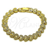 Oro Laminado Solid Bracelet, Gold Filled Style Heart Design, Diamond Cutting Finish, Golden Finish, 03.213.0401.07