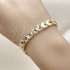 Oro Laminado Solid Bracelet, Gold Filled Style Heart Design, Diamond Cutting Finish, Golden Finish, 03.213.0402.07