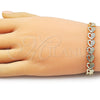 Oro Laminado Solid Bracelet, Gold Filled Style Heart Design, Diamond Cutting Finish, Golden Finish, 03.213.0403.07