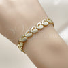 Oro Laminado Solid Bracelet, Gold Filled Style Heart Design, Diamond Cutting Finish, Golden Finish, 03.213.0403.07