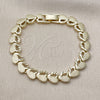 Oro Laminado Solid Bracelet, Gold Filled Style Heart Design, Diamond Cutting Finish, Golden Finish, 03.213.0403.07