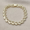 Oro Laminado Solid Bracelet, Gold Filled Style Heart Design, Diamond Cutting Finish, Golden Finish, 03.213.0403.07 (Thickness, 7 Inches Length)