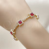 Oro Laminado Tennis Bracelet, Gold Filled Style Cluster Design, with Garnet and White Cubic Zirconia, Polished, Golden Finish, 03.266.0053.3.07
