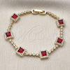 Oro Laminado Tennis Bracelet, Gold Filled Style Cluster Design, with Garnet and White Cubic Zirconia, Polished, Golden Finish, 03.266.0053.3.07