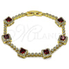 Oro Laminado Tennis Bracelet, Gold Filled Style Cluster Design, with Garnet and White Cubic Zirconia, Polished, Golden Finish, 03.266.0053.3.07