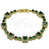 Oro Laminado Tennis Bracelet, Gold Filled Style Cluster Design, with Green and White Cubic Zirconia, Polished, Golden Finish, 03.266.0039.2.07