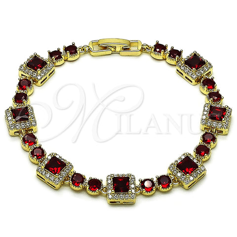 Oro Laminado Tennis Bracelet, Gold Filled Style Cluster Design, with Garnet and White Cubic Zirconia, Polished, Golden Finish, 03.266.0039.3.07