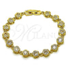 Oro Laminado Fancy Bracelet, Gold Filled Style Flower Design, with White Cubic Zirconia, Polished, Golden Finish, 03.283.0442.1.07