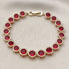 Oro Laminado Tennis Bracelet, Gold Filled Style with Garnet Cubic Zirconia, Polished, Golden Finish, 03.283.0509.08