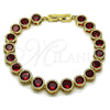Oro Laminado Tennis Bracelet, Gold Filled Style with Garnet Cubic Zirconia, Polished, Golden Finish, 03.283.0509.08
