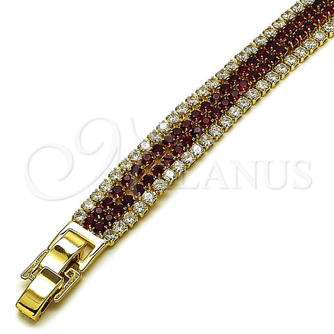 Oro Laminado Tennis Bracelet, Gold Filled Style with Garnet and White Cubic Zirconia, Polished, Golden Finish, 03.283.0511.07