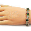 Oro Laminado Tennis Bracelet, Gold Filled Style Cluster Design, with Green and White Cubic Zirconia, Polished, Golden Finish, 03.283.0513.07