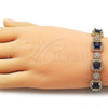 Oro Laminado Tennis Bracelet, Gold Filled Style Cluster Design, with Sapphire Blue and White Cubic Zirconia, Polished, Golden Finish, 03.283.0513.1.07