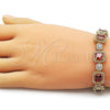 Oro Laminado Tennis Bracelet, Gold Filled Style Cluster Design, with Garnet and White Cubic Zirconia, Polished, Golden Finish, 03.283.0513.2.07