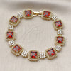 Oro Laminado Tennis Bracelet, Gold Filled Style Cluster Design, with Garnet and White Cubic Zirconia, Polished, Golden Finish, 03.283.0513.2.07